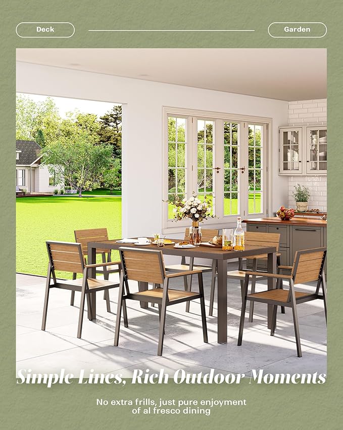5-Piece Outdoor Dining Set, Aluminum Dining Table Set for 4, Patio Table and Chairs Set with Umbrella Hole, All Weather HDPS Outdoor Table and Chairs for 4 (Gray-Teak) Vexwalx