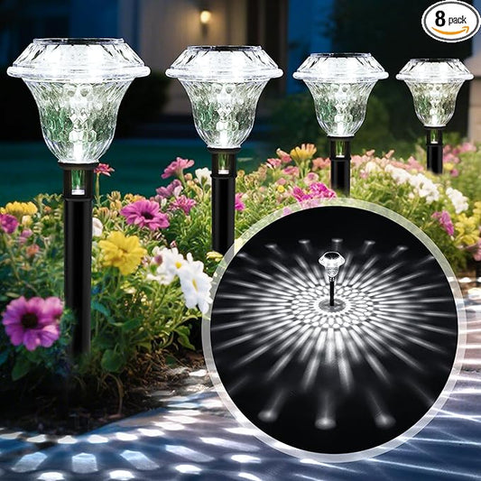 Solar Pathway Lights Garden Decor for Yard, Solar Garden Lights for Outside Waterproof Landscape Lighting, Garden Decorative for Walkway, Driveway, Yard, Landscape, Lawn (8 Pack Cold White) PATIOPIA