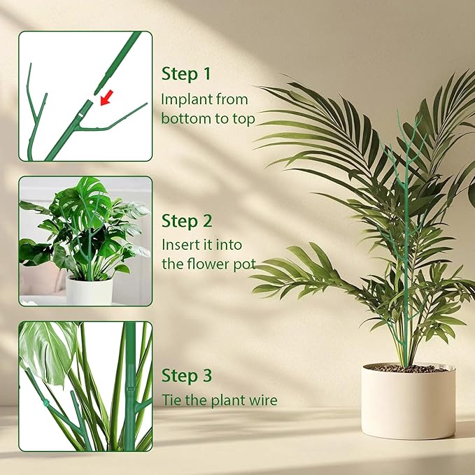 10 Pack Stackable Plant Supports Stakes, Sturdy Garden Trellis for Climbing & Vining Plants, Monstera, Pothos & Philodendron - Reusable Plant Stakes for Indoor & Outdoor Potted Plants Obralitic