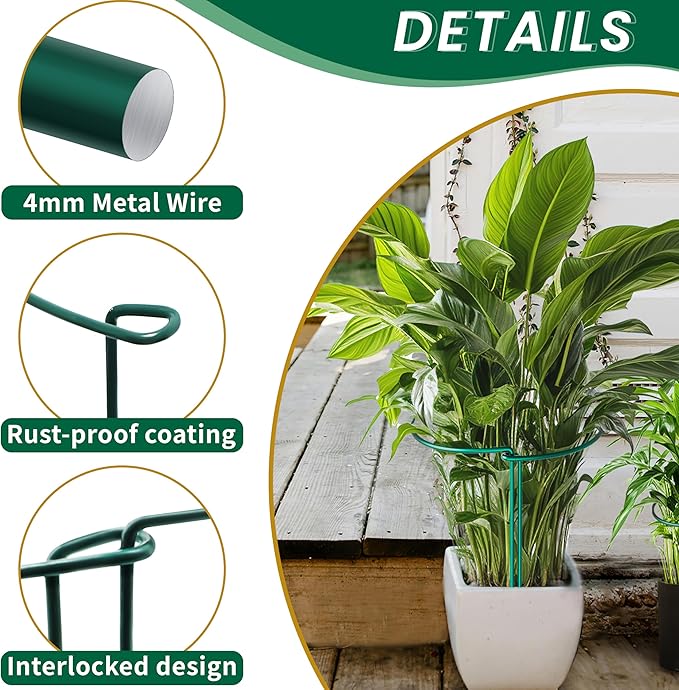 TCBWFY 10 Pack Garden Plant Support Stakes,10" Widex16 High Heavy Duty Interlinked Half Round Peony Support Ring Cage for Indoor Outdoor Plants,Plant Supports for Peony,Tomato,Hydrangea,Rose TCBWFY