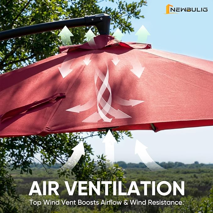 NEWBULIG 10FT Patio Umbrella, Offset Cantilever Outdoor Patio Table Umbrella, UV Protection, Fade Resistant Fabric, Easy Tilt Adjustment for Pool, Deck, Garden, Backyard NEWBULIG