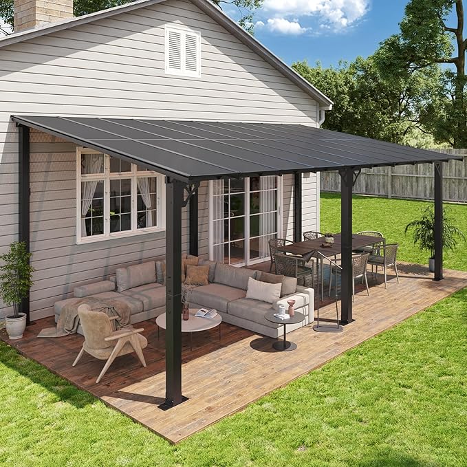 Aoxun 20'x10' Gazebo for Patio, Premium Pergola with Sloped Roof, Large Wall-Mounted Heavy Duty Awnings, for Backyard, Patio, Deck and More Aoxun
