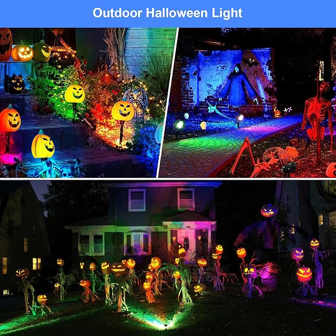 Halloween Christmas Spotlight Outdoor Color Changing Landscape Spotlights,12W RGBW LED Outdoor Spot Lights for Yard Garden Decor,Waterproof 110V Plug in Landscape Lighting with Remote,6 Packs Qeeanmo