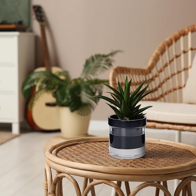 Phoenix Vine 4 Inch Self Watering Terracotta Planter, Black Terracotta Clay Pot with Glass Reservoir for Indoor Plants, Herbs, Flowers, Set of 1, 52-C-E-1 Phoenix+Vine