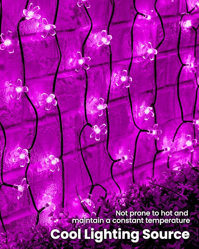 Brightown 2 Pack Total 52FT 120 LED Flower Solar String Lights Outdoor Waterproof Fairy Lights for Garden Yard Fence Patio Christmas Tree Wedding Party Decor, Pink Brightown