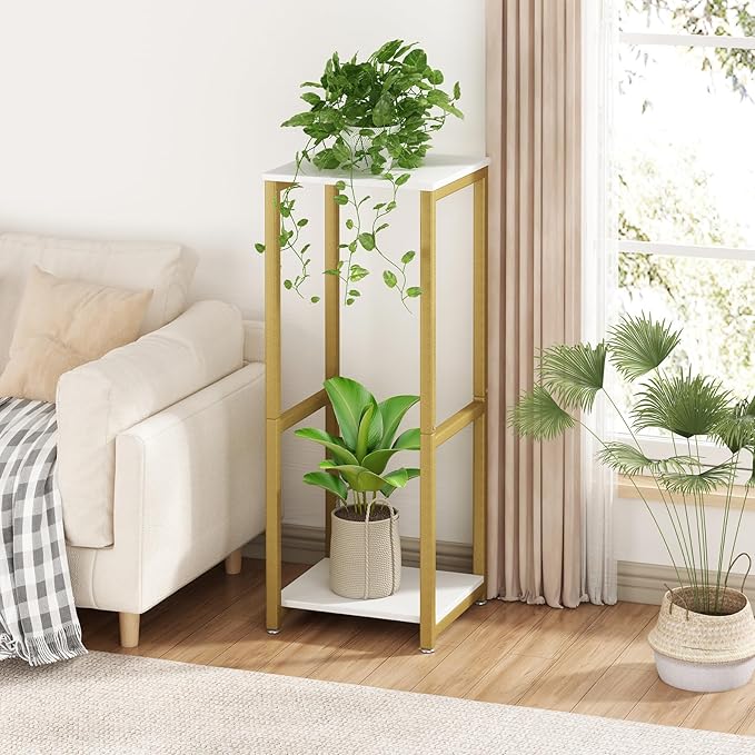 Plant Stand Indoor Corner Tall 2 Tier Metal Modern Flower Storage Plant Shelf Holder for Living Room Balcony Garden,Gold (2 Tier-Gold) YIZAIJIA