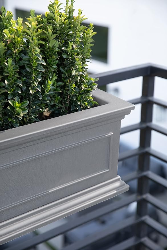 Veradek Brixton Series Plastic Railing Planter - Rectangular Planter for Outdoor Deck/Balcony | Crack-Resistant with Adjustable Rail Attachment | Classic Estate Design for Herbs, Succulents, Flowers VeradekOutdoor