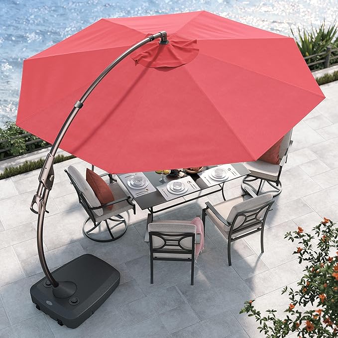 Grand patio 12FT Outdoor Cantilever Umbrella Large Round Aluminum Offset Umbrella with Base for Garden Deck Patio (Red, 12 FT) GrandPatio