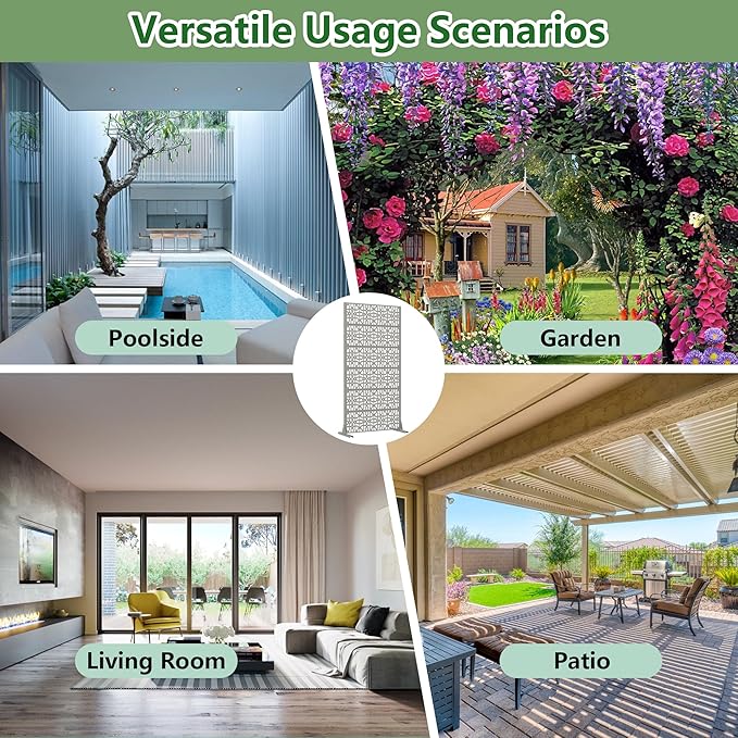 Casaphoria Metal Privacy Screen Outdoor, 72" H x 35" W Freestanding Decorative Privacy Screen for Patio Deck Balcony Garden with Stable Base, Grey-Perilla Casaphoria