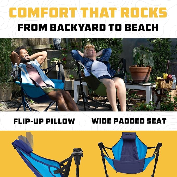 Wise Owl Outfitters Hammock Chair for Adults – Comfortable Portable Folding Rocking Camping Chair with Carry Bag – Great for Lawn, Campsite & Outdoors WiseOwlOutfitters