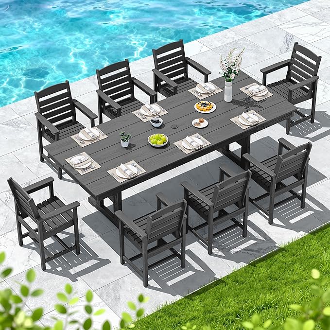 SERWALL Outdoor Dining Chairs Set of 4, All-Weather HDPE Patio Chair with 19.7" Widened Seat, for Backyard, Garden, Black SERWALL