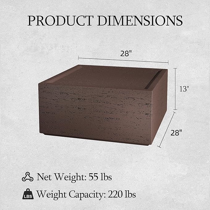 UPHA Outdoor Square Coffee Table, Small Modern Minimalist Accent Tables, Low Light Concrete Center Table for Living Room, Outside Patio, Deck, 28×28×13, Rust Red UPHA