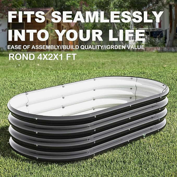 2Pcs 4X2X1ft Oval Raised Garden Bed Kit,Galvanized Raised Garden Beds Outdoor, Metal Planter Box Steel Kit Flower Herb,Vegetables..Black Rootora