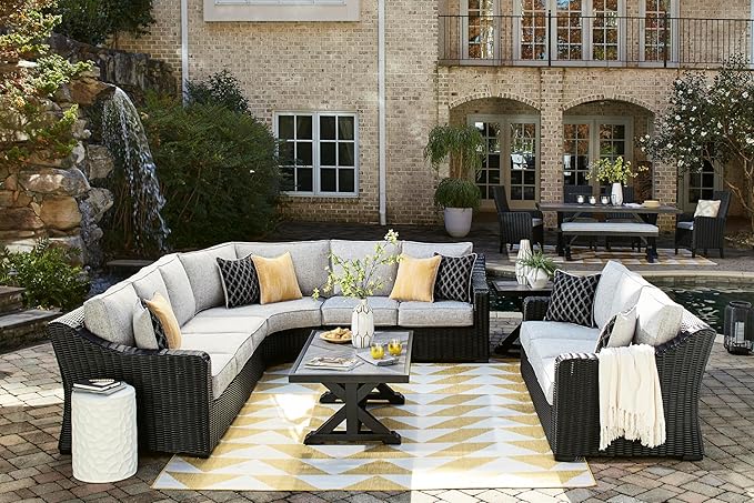 Signature Design by Ashley Beachcroft Casual Nuvella Weather Resistant Fabric Outdoor/Indoor Sofa with Cushion and 2 Toss Pillows, Black & Light Gray SignatureDesignbyAshley