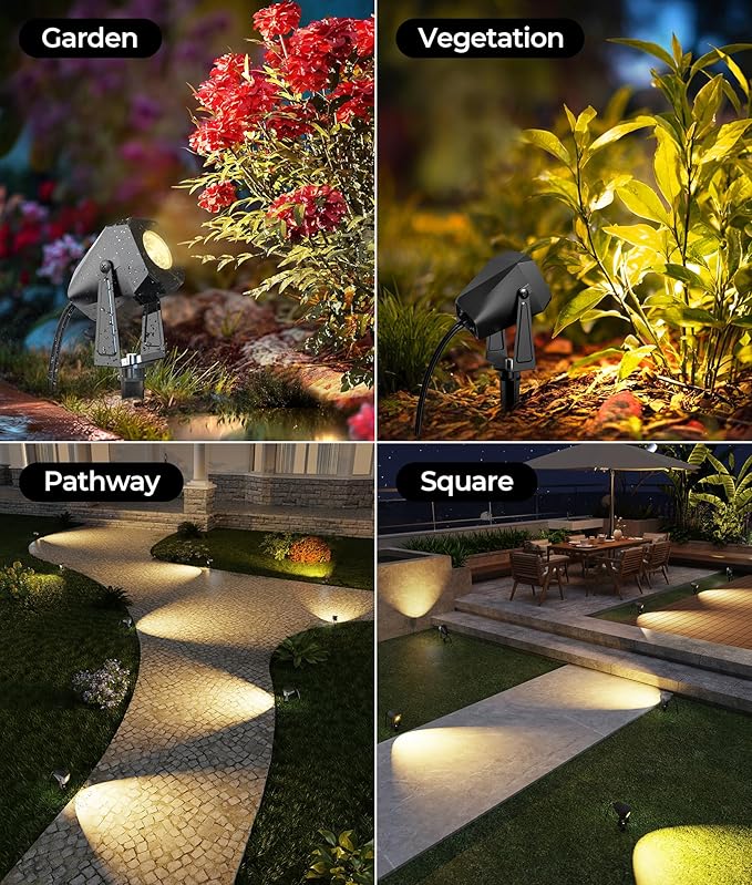 Outdoor Landscape Lighting, 4 Pack Outdoor Spotlights, LED Landscape Lights for House Yard Garden Lawn Tree Fence Plant Flags Pathway, 12V 2700K Warm White, IP65 Waterproof DeckTokLight