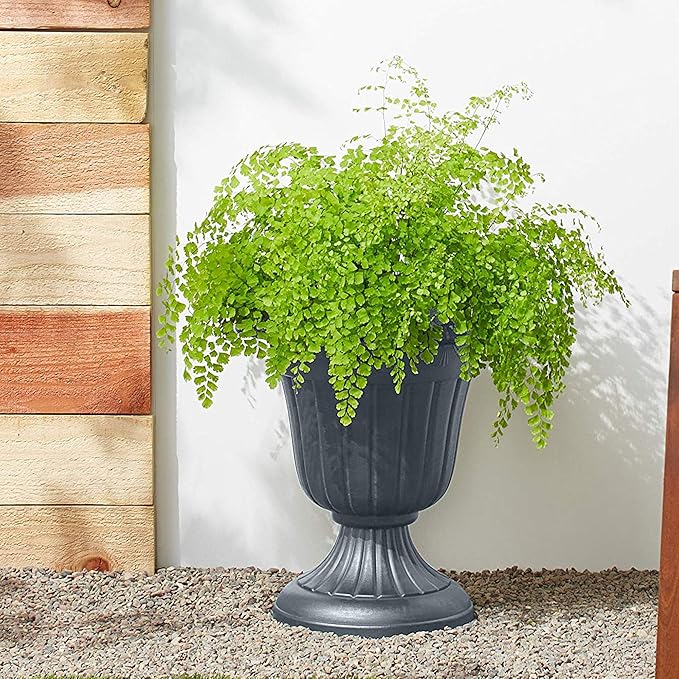 Arcadia Garden Products PL10GY Indoor/Outdoor Classic Traditional Plastic Urn Planter, 15" x 13", Gray Rootora