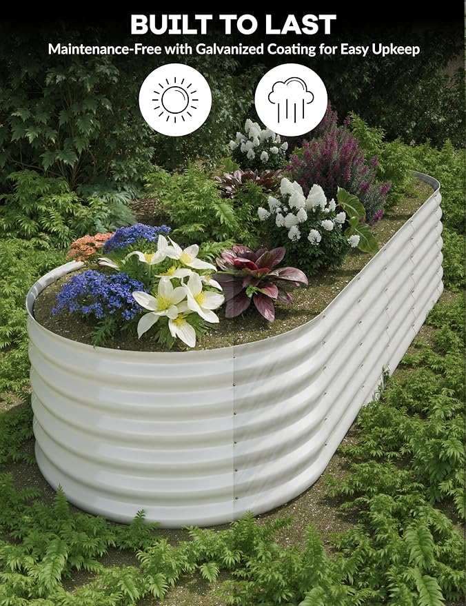 GarveeLife 10x4x1.5 ft Galvanized Raised Garden Bed - 18“ Tall Metal Planter Box for Vegetables, Flowers, Herbs, Rust-Resistant Outdoor Garden Box, Easy Assembly Raised Beds for Gardening, Beige GarveeLife
