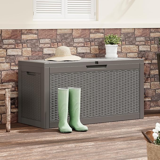 Outdoor Storage Box, Resin Deck Boxes Indoor and outdoor, Waterproof Storage Box Lockable Lid (Grey,70 Gallon) NBYSGO