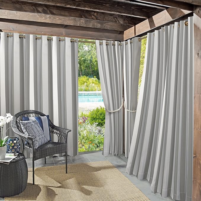 Sun Zero Valencia 2-Pack Cabana Stripe Indoor/Outdoor UV Protectant Energy Efficient Grommet Curtain Panel Pair SunZero%E2%84%A2