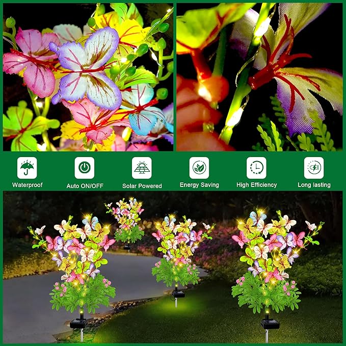Solar Garden Lights Outdoor Waterproof,4 Packs Solar Swaying Butterfly Lights Decor,Gardening Butterfly Gifts for Mom Women,Solar Flowers Plant Lights Decorative Stakes for Yard Patio Lawn Pathway EDOF