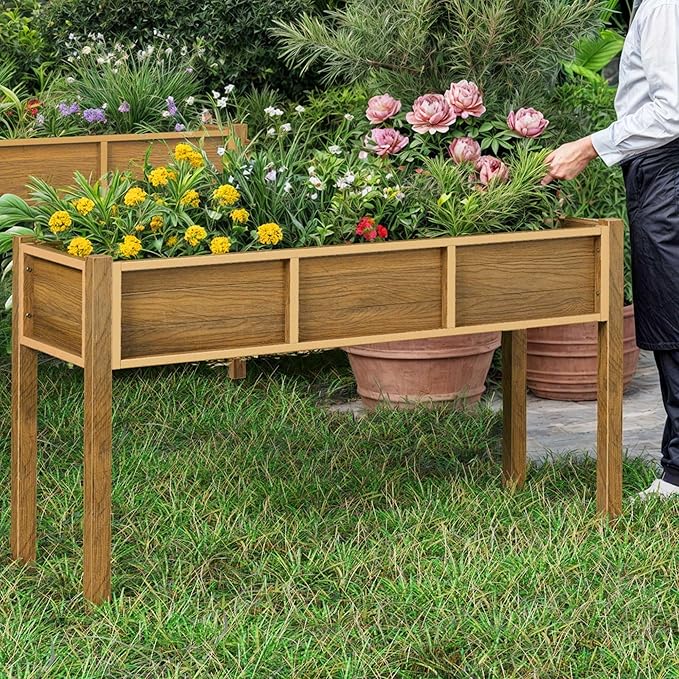 YITAHOME 48x18x30in Raised Garden Bed, Weather Resistant Poly Lumber Planter Box with Legs, Elevated Garden Bed for Yard, Garden, Balcony - Brown YITAHOME