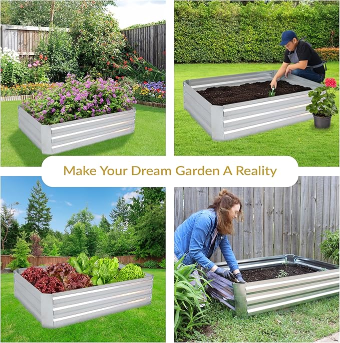 Sunnydaze 11.75" H Raised Metal Garden Bed - Galvanized Raised Garden Bed Outdoor for Vegetables and Flowers - Silver - 4' x 3' Rectangle SunnydazeDecor