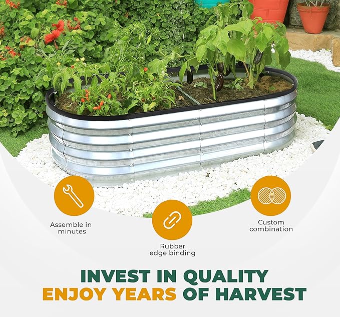 Utopia Home Galvanized Raised Garden Bed, 6 by 2 by 1 feet Lightweight Planter Boxes Outdoor with Easy Assembly, Large Garden Bed for Vegetables, Fruits, Flowers, Silver UTOPIAHOME