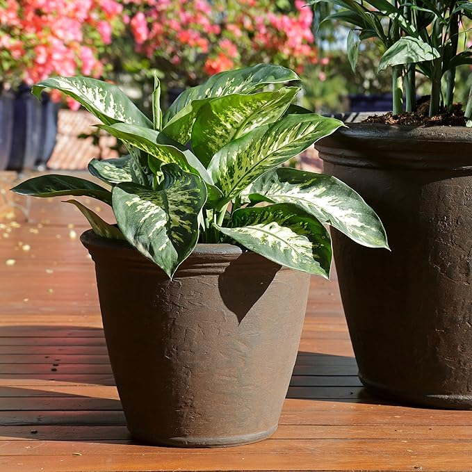 Sunnydaze 15.25-Inch Anjelica Large Plastic Pot for Plants - Outdoor Double-Walled Large Plastic Planter with Drillable Drainage Holes - Rust - 4pk SunnydazeDecor