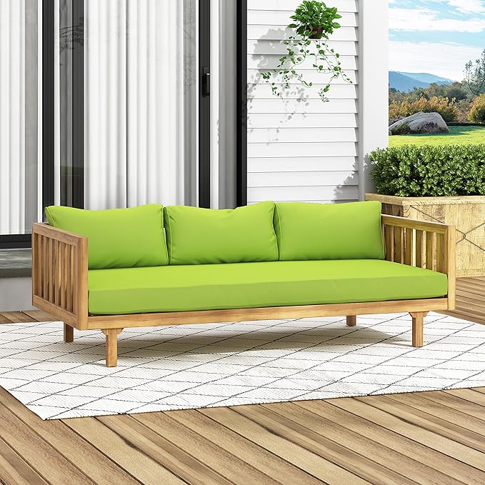 Claremont Outdoor 3 Seater Daybed with Cushions - Acacia Wood - Teak/Green ChristopherKnightHome