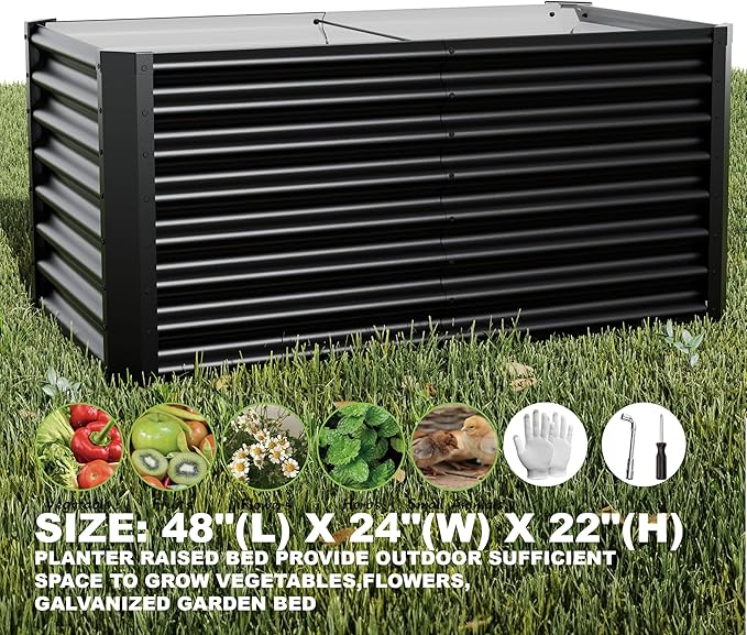 4x2x2ft(2 Pack) Raised Garden Bed Kit, Galvanized Planter Garden Boxes Outdoor, Metal Raised Garden Beds for Vegetables,Fruits, Flower,Black kingddeergardenbed