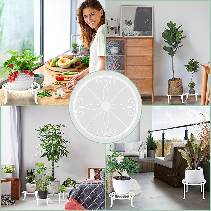 Plant Stands 5 Pack White Metal Plant Stand for Outdoor Indoor Plants Heavy Duty Flower Pot Stands for Multiple Plants Rustproof Iron Round Plant Shelf for Planter Potted Plant Holder for Garden Home XGUNION