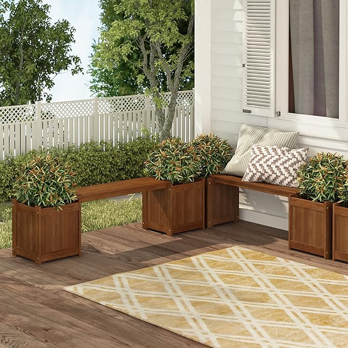 Furinno FG16011 Tioman Hardwood Flower Box, Brown Furinno-FitsYourSpaceFitsYourBudget