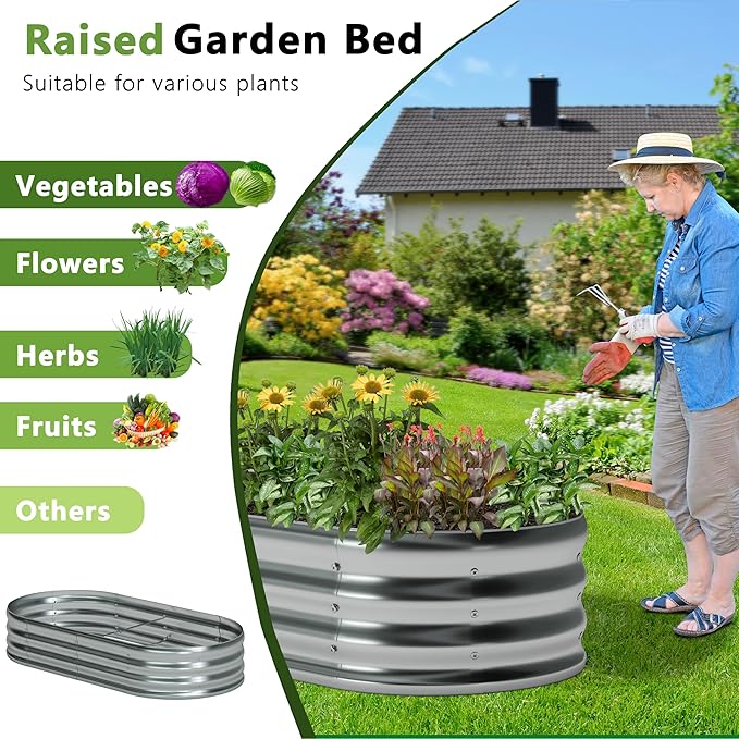6x3x1ft(2 Pack) Galvanized Oval Raised Garden Bed,Outdoor Planter Box Metal Patio Kit Planting Bed for Vegetables Flowers Herb,Silver Foxlang