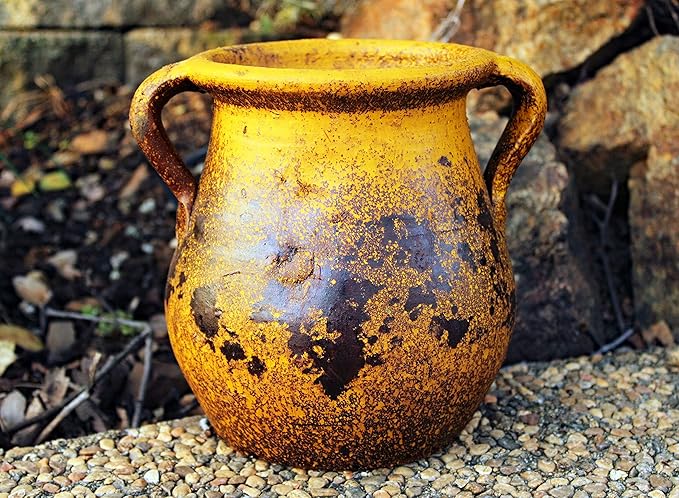 Goodman and Wife Egyptian Era Designed Earthen Ware Terra-Cotta Vessel/Planter with Looped Handles (Tulip Pumpkin Yellow) Goodman+and+Wife
