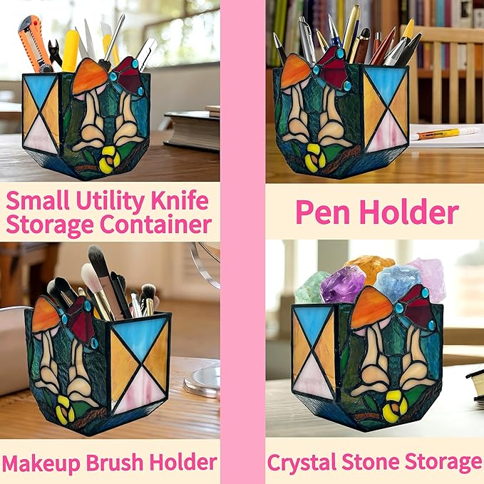 Mushroom Lady Body Plant Pots,Flower Pot with Drainage Hole, Stained Glass Mushroom Lady Yoga Pose Decoration Planter,Unique Cute Face Head Space Decoration Aesthetic 4.6x3x5.15 in Entlityful