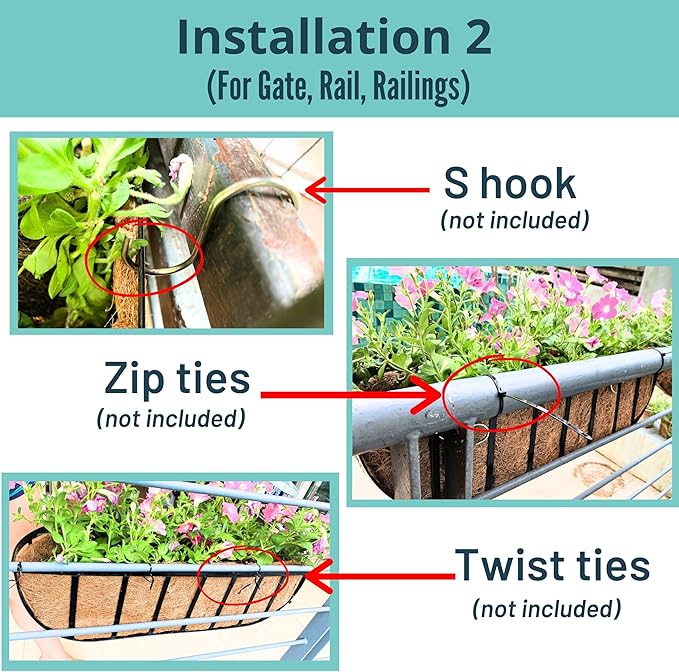 LaLaGreen Outdoor Wall Planter for Plants (24 Inch, 8 Pack) Large Black Metal Basket with Coco Liner, Window Flower Box Deck Railings Hanging Balcony Plant Holder Pot Garden Fence Balcony Patio Rail L%C3%A1L%C3%A1Green