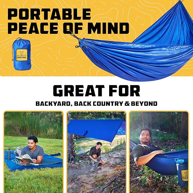 Wise Owl Outfitters Camping Hammock – 500lbs Portable Hammock with Tree Straps - Travel, Backpacking, Hiking, Outdoors Camping Gear - Single or Double WiseOwlOutfitters