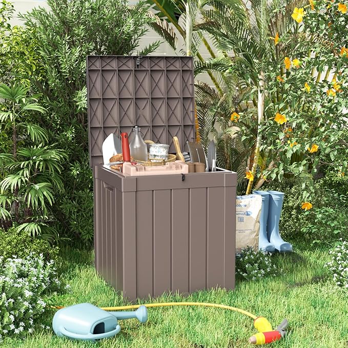 ROJIK 57 Gallon Outdoor Storage Housing Deck Box - Waterproof Patio Furniture, Garden Tools, Cushions, Pool Accessories Storage Bench with Lockable Lid and Side Handles（Grey） ROJIK