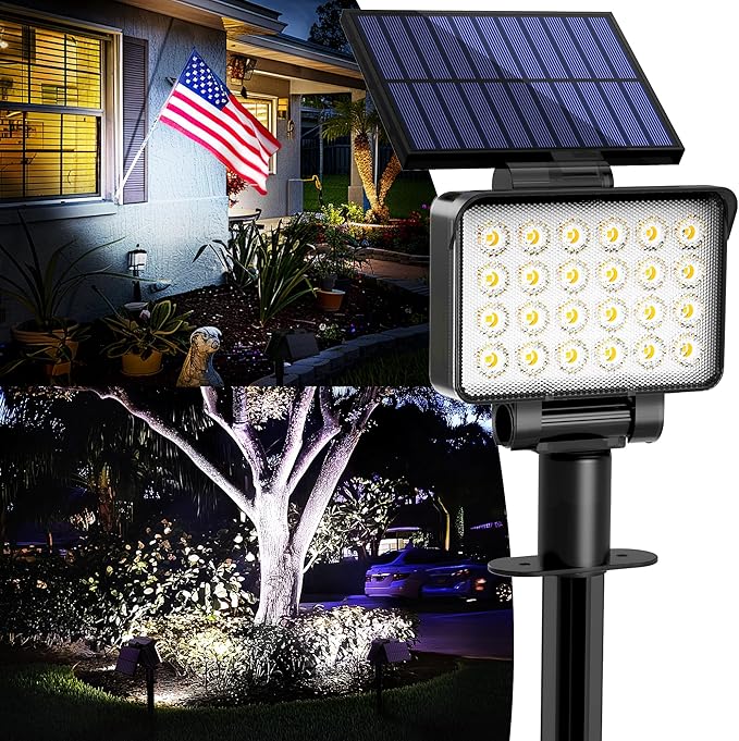 Solar Spot Lights Outdoor Waterproof for Flag, Tree, House, Garden, Yard, 3 Brightness Modes Solar Powered Landscape Spotlights 1 Pack Cool White COOZAMING