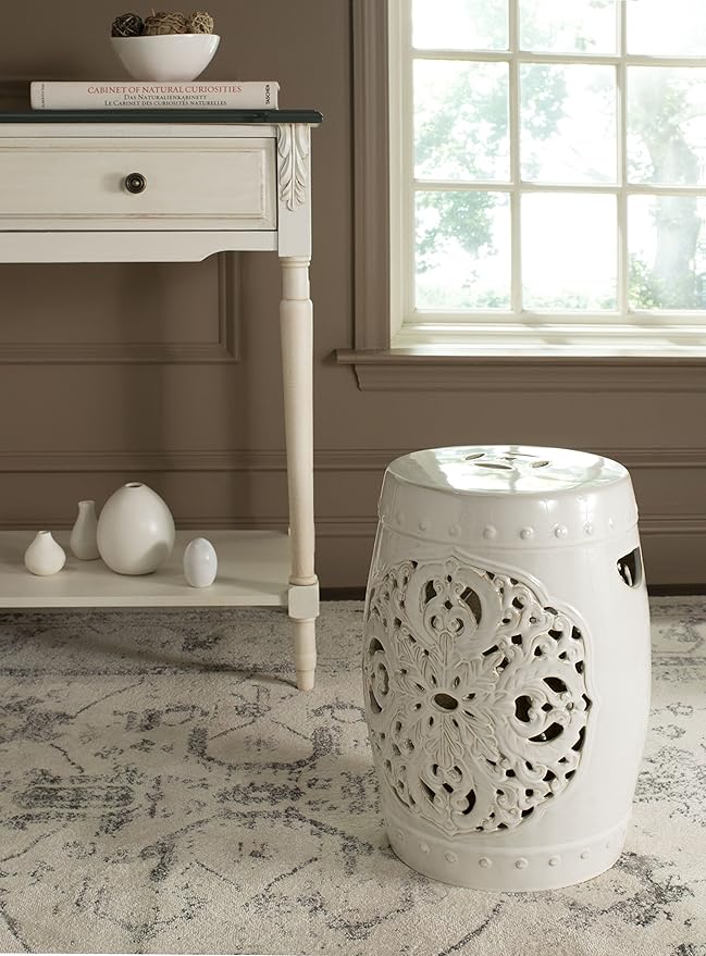 Safavieh Flora Glazed Ceramic Decorative Garden Stool, Cream SAFAVIEH