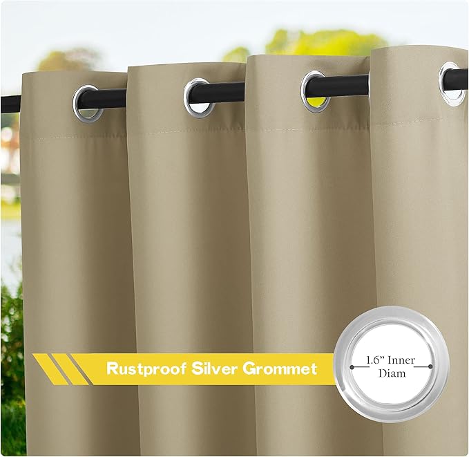 NICETOWN Canvas Patio Curtains for Outdoor Waterproof 2 Panels, Home Fashion Machine Washable Grommet Top & Bottom Fixed Thermal Insulated Privacy Drapes for Balcony/Gazebo, 55" W x 108" L, Taupe NICETOWN