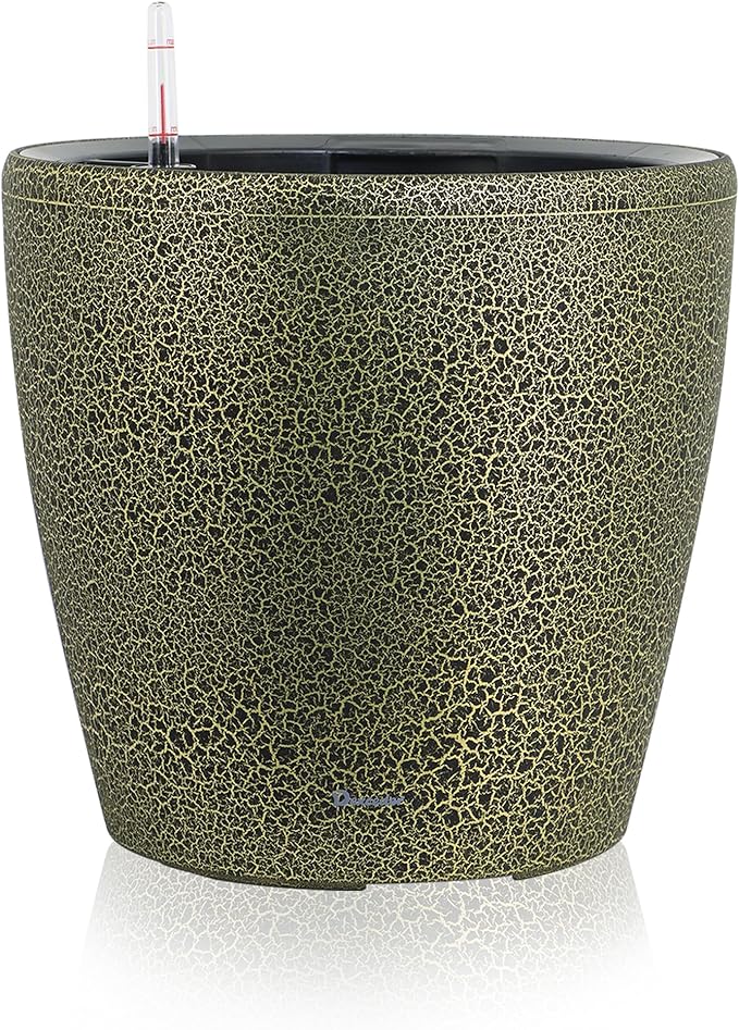 Dexceder 18x17 Self Watering Planter with Wheels Indoor Outdoor, Inner Pot Design, Thickened Large Floor Standing Flower Plant Pot with Water Level Indicator (Black Gold Crackle) Dexceder