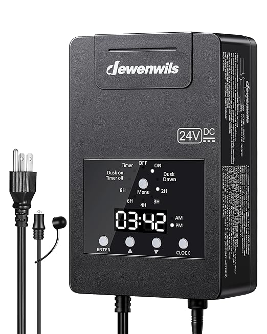 DEWENWILS 120W Low Voltage Landscape Transformer with Timer & Photocell Sensor, 120V AC to 24V DC Low Voltage Transformer, Weatherproof Landscape Lighting Transformer for Garden Lights Pathway Lights DEWENWILS