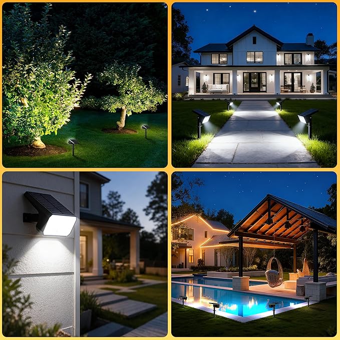 Solar Spot Lights Outdoor, [10 pack/118 LED] 4 Modes Auto On/Off Solar Landscape Spotlights, Ip67 Waterproof Solor Powered Pathway Lights for Outside Yard Garden Walkway Tree Patio (Cool White) Flaow