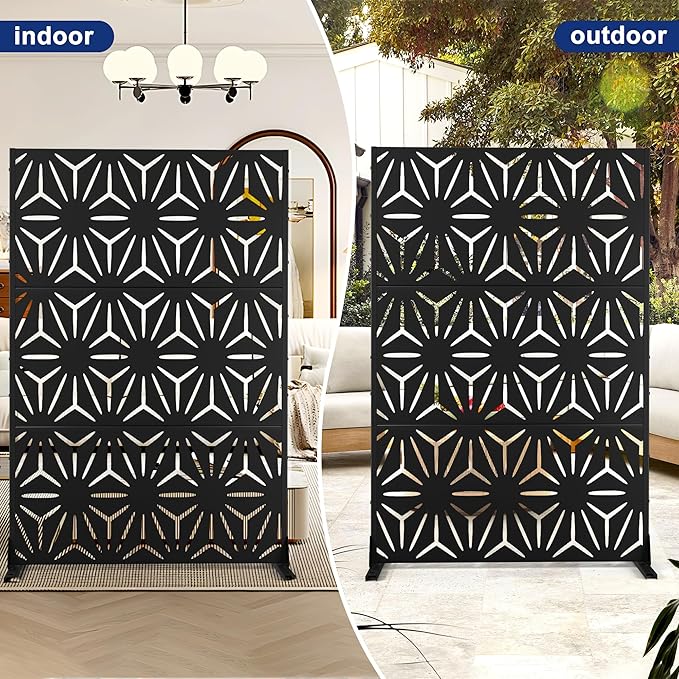 Outdoor Privacy Screen,72" H×47" W Metal Privacy Screen, Freestanding Privacy Fence Panels for Patio FENCY