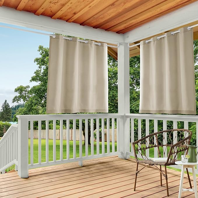 Town & Country Basics Cabana Solid Heavyweight Indoor Outdoor Curtains, Light Filtering Opacity with Grommet Top, Water Repellent, 2-Pack Set, 54"x63", Taupe TOWN+%26+COUNTRY+BASICS