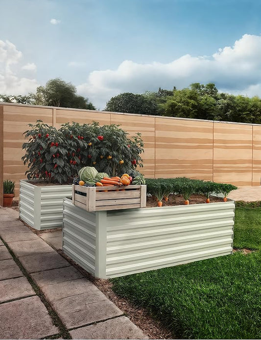 CABIHOME 2 Pcs 6x3x2 Ft Galvanized Raised Garden Bed, Deep Root Planter Box for Vegetables, Flowers, Herbs- Large Metal Raised Garden Bed Kit for Outdoor Use, Beige CABIHOME