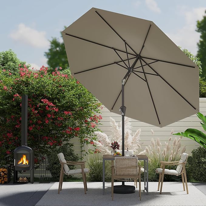 AreShark 9 FT Patio Umbrella for Outdoor, Outdoor Umbrella with Push Button Tilt and Crank, Outdoor Patio Umbrellas with 8 Sturdy Ribs for Market, Garden, Deck, Backyard, Pool (Mist Gray) Rootora