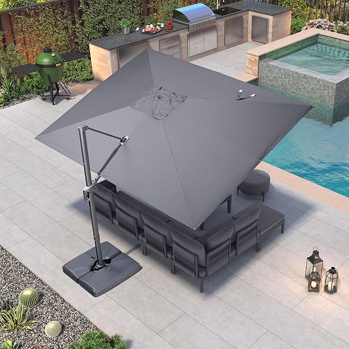PURPLE LEAF Patio Umbrella 9' X 11.5' Rectangle Cantilever Umbrella Large Aluminum Outdoor Umbrellas with 360-degree Rotation & UPF40+ Premium Fabric for Deck Pool Garden Yard, Graphite Grey Rootora