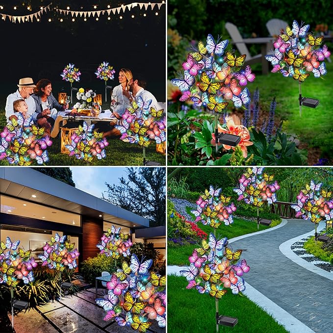 Solar Garden Lights Solar Lights Outdoor Waterproof Decorative 4 Pack with 88 LED 68 Butterfly Solar Lights for Garden Yard Decor Christmas Decorations, Gifts for Mother's Day Mom Adecorty